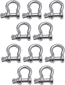 MarineNow US Type 316 Stainless Steel Bow Shackle with Over Size Screw Pin for Anchor, Towing, Off Road Recovery (7/16 with 1/2" Pin 1.65T WLL, 10-Pack)