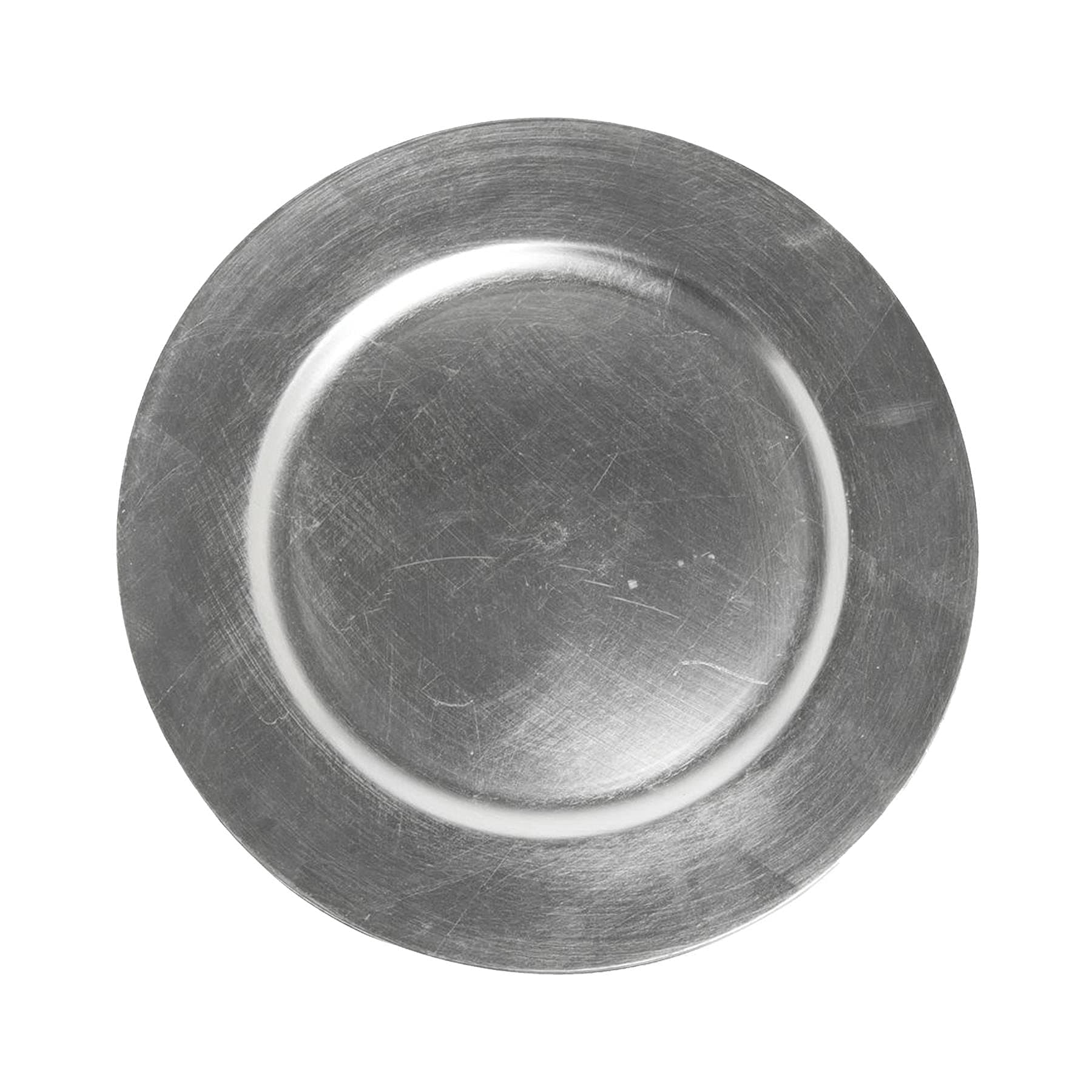Decorative Reusable Plastic Charger Plates - Distressed Metallic Silver Effect - 33cm Diameter - Set of 6 Plates
