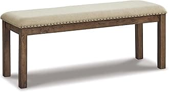 Moriville Casual Rustic Upholstered Dining Bench, Grey & Brown
