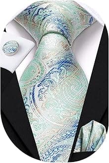 Hi-Tie Paisley Floral Ties Set for Men Silk Mens Stripes Necktie Pocket Square Cufflinks Set Formal Business