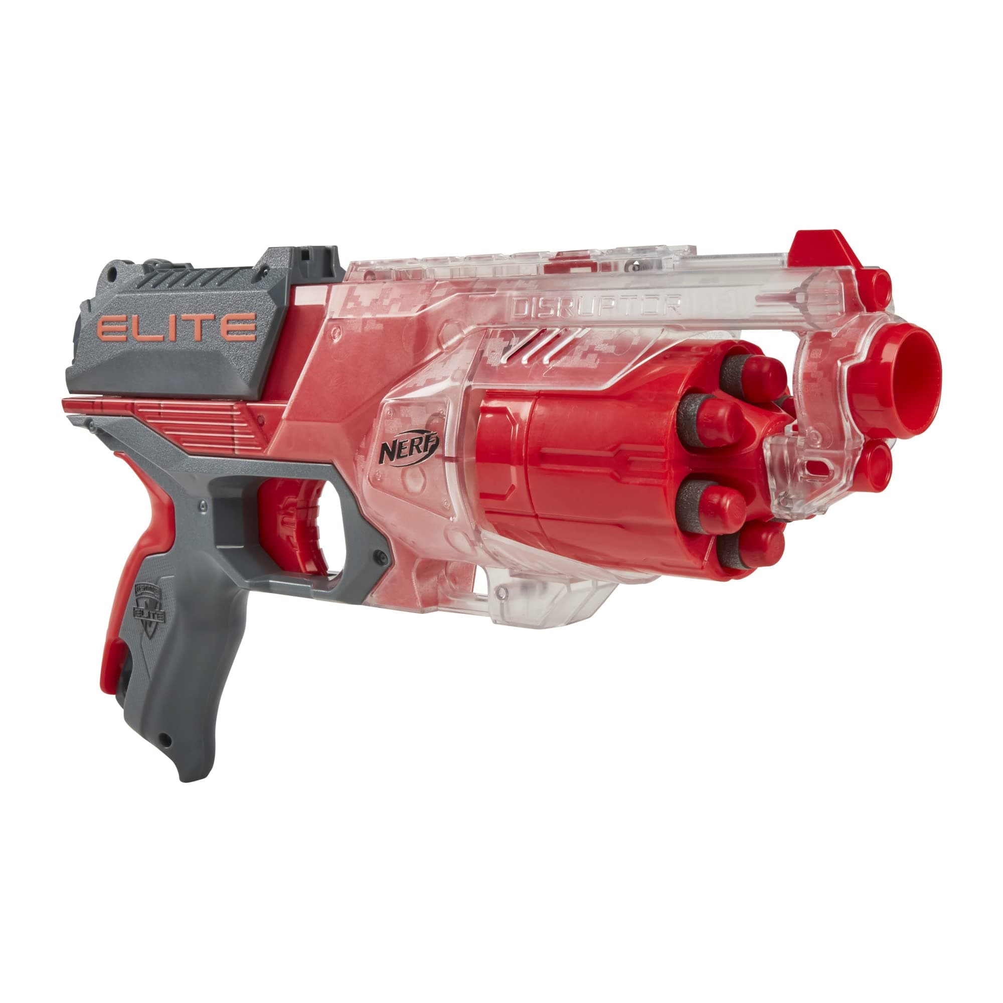 Elite Disrupter Blaster - 6-Dart Rotating Drum, Slam Fire, Translucent Red (Amazon Exclusive)