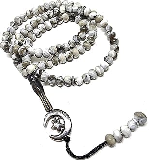 Islam Prayer Tasbih 99 Beads AMN-303 Muslim 8 mm. Rosary Bead Moon Star Decorated Tassels Haj Eid Ramadan Gift (Grey)