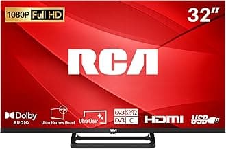 RCA 32 Inch FHD TV, Bezeless Design Freeview Dolby Digital Audio Full HD Television, DVB T2/S2 1080P LED Backlighting Display, HDMI USB RF CI Monitor PS5 Xbox, Small Screen Bedroom Kitchen