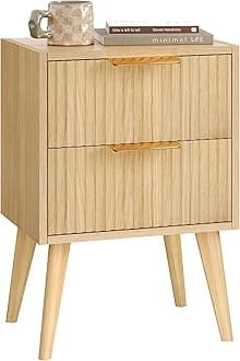Fluted Nightstand,Small Bedside Table,Natural Wood Night Stand,Light Wood Side Table with Solid Wood Legs,End Table for Bedroom,Small Space 11.8" D x 16" W x 22.4" H Natural CTG55Y