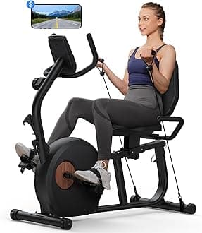 MERACH Recumbent Exercise Bike for Home with Resistance Bands, Smart Bluetooth and Exclusive App Connectivity, LCD, Heart Rate Handle, Magnetic Recumbent Bikes