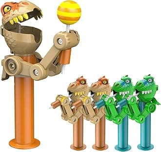 4 Pcs Dinosaur Lollipop Holder for Kids, Halloween Lollipop Case, Creative Press-to-Store Toy & Fun Gift for Toddlers Over 3 Years Old (Green & Brown)