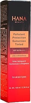 Hana Beauty Pollutant Protection Sunscreen Tinted SPF 50 PA++++ | UVA & UVB Protection | Quick Absorbing | Sweat Resistant | Even Toned & Glowing Skin | For Men & Women | 100ml