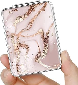 Pocket Mirror, Small Travel Mirror with Magnification, Portable Double-Sided Magnifying Cosmetic Mirror for Daily (Golden Marble)