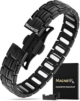 MagnetRX® Magnetic Bracelets for Men - EllipseMAX 5X Strength 5,000 Gauss Magnets - Designed in USA & Patent Pending - Premium Titanium Mens Magnetic Bracelet & Adjustable Length (Black)