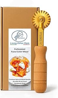 La Gondola Homemade Pasta Cutter - Festooned Wheel | Italian Making Tool For Home And Business Brass & Natural Wood Safe Easy To Use Cutting Ravioli Made In Italy