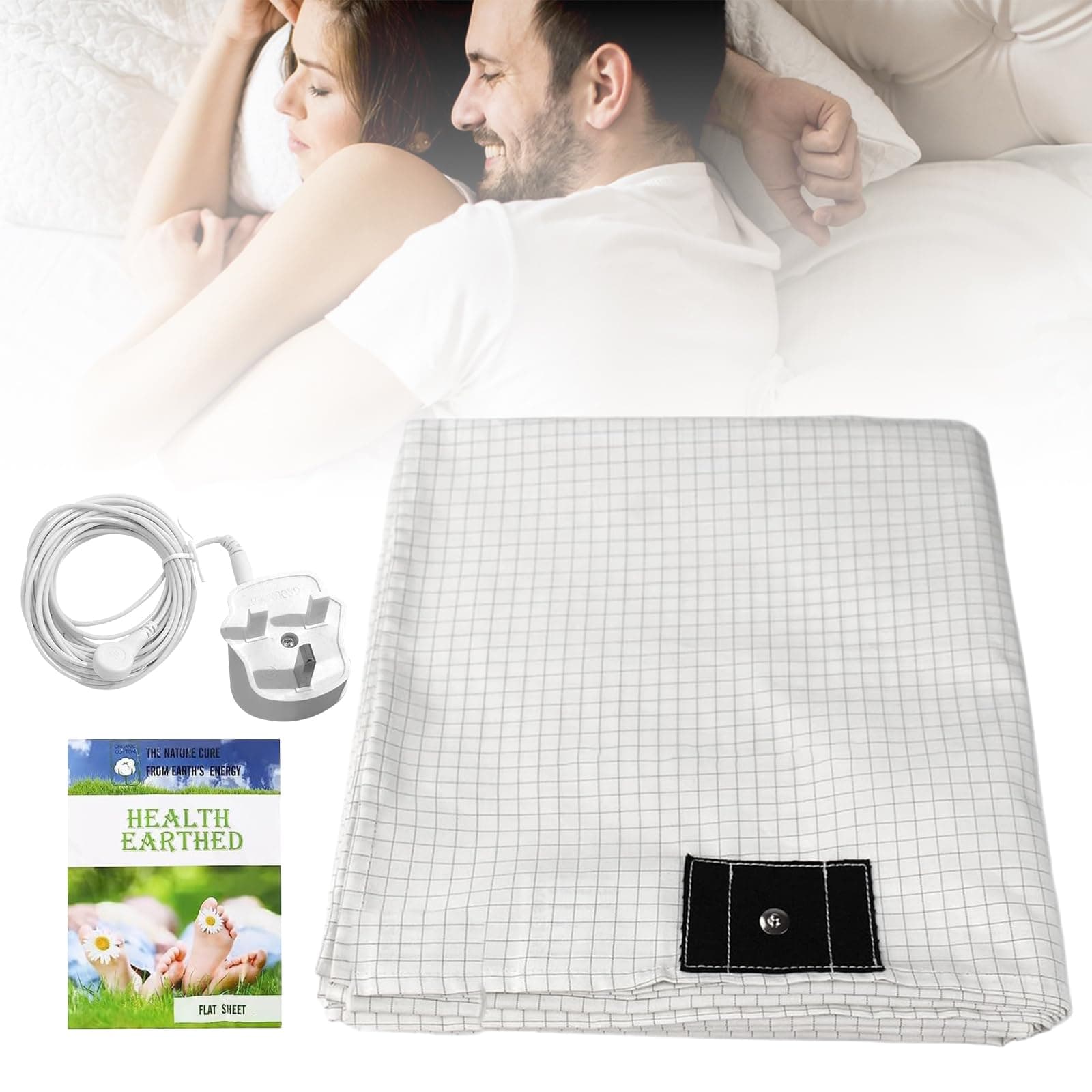 Grounding Bed Sheet, Grounding Mat Earthing UK with 10% Silver Fiber & 90% Organic Cotton, Natural Wellness and Healthy Earth Energy Mat (193×203cm), H3283093