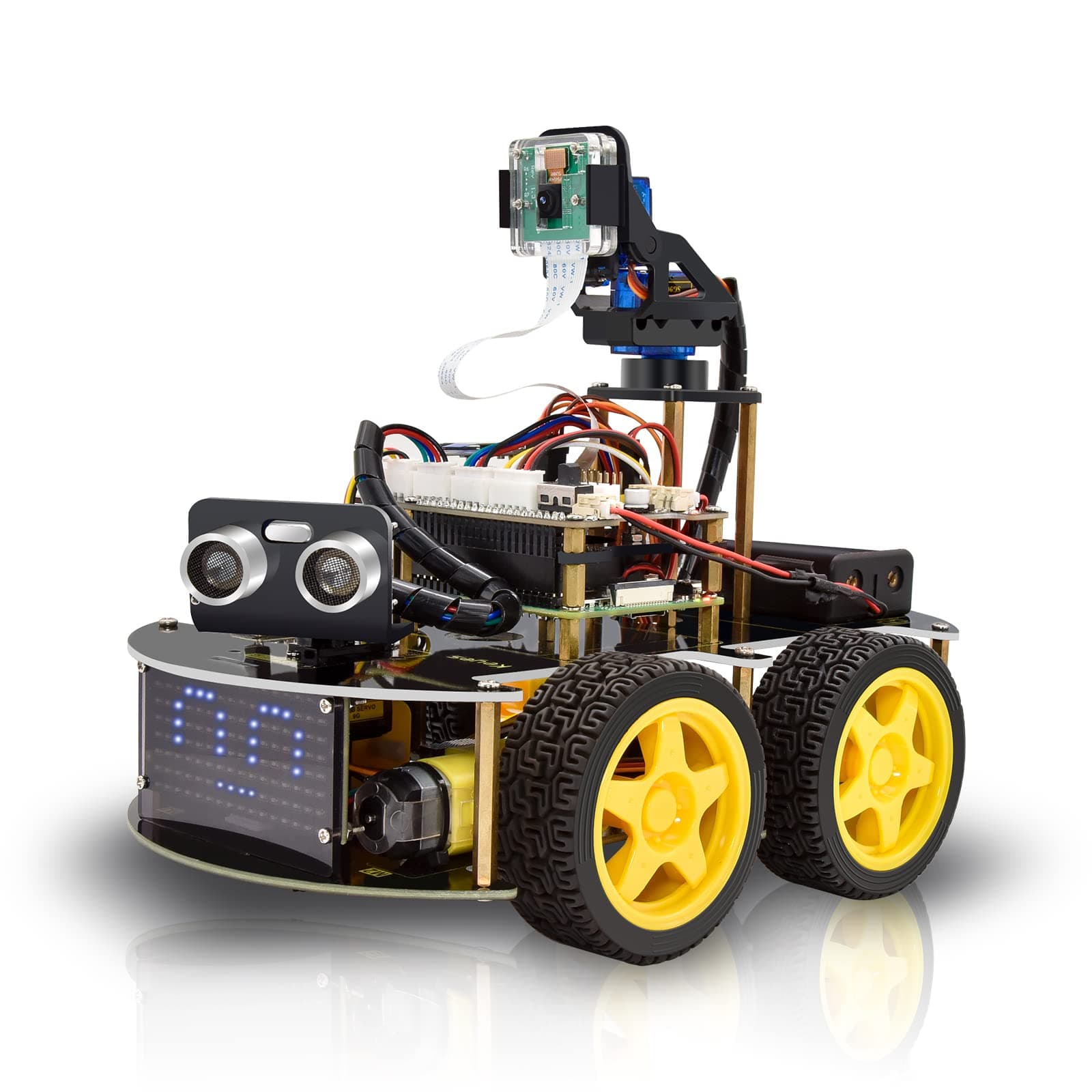 KEYESTUDIO Raspberry Pi 4WD AI Robot Car Starter Kit with Camera Video Python Programming for Adults (Pi NOT Include), Face Tracking, QR Code/Color/Gesture Recognition, Matrix Expression, IR Remote