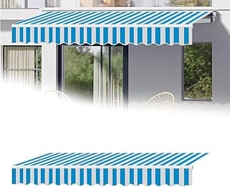 Waterproof Outdoor Garden Patio Awning Canopy Fabric Top Cover with Front Valance Blue Stripes Commercial and Home Protection Sails (22.9x6.5ft)