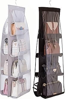 - AARAINBOW 2 Packs Hanging Handbag Purse Organizer, Handbag Organizer for Closets, 8 Easy Access Pockets, Womens Purse Storage Organizers, Wardrobe Closet Organizers, 46 L x 13.8W (B Black Gray)