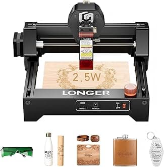 LONGER RAY5 mini Laser Engraver, Desktop Engraving Machine (Wi-Fi Supported), 12,000 mm/min Speed, Works with Wood, Metal, Acrylic, and Leather, with Emergency Stop (2.5W – Black)