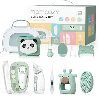 Momcozy Elite Baby Kit, Superior Baby Shower & Registry Essential Kit for Grooming & Health & Cleansing Care, Electric Nail File & Nasal Aspirator,Tummy Wrap,Thermometer,Bath Brush,Teether,Storage Bag