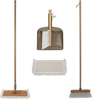 Harper Live.Love.Clean. Essential Cleaning Kit with Bamboo Broom, 2-in-1 Wet/Dry Dust Mop, (2) Mop Pads, Counter Brush & Dustpan