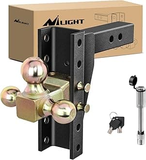 Nilight Adjustable Tri-Ball Trailer Hitch Mount 8 Inch Drop/Rise Hitch 1-7/8" 2" 2-5/16" Fits 2-Inch Receiver 15000lbs GTW for Heavy Duty Truck with Anti-Theft Pin