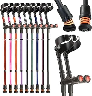 Flexyfoot Shock Absorbing Comfy Grip Double Adjustable Crutches - Improves Safety, Improves Grip, Reduces Shocks & Jarring – Pair - Black