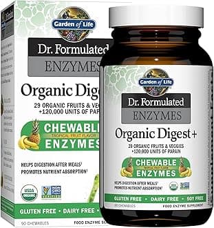 Organic Chewable Enzyme Supplement - Dr. Formulated Enzymes Organic Digest+, 90 Chewable Tablets