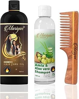 MARIYAS HERBAL HAIR CARE OIL Mariyas Herbal Mariyas Natural Hair Care Kit | Mariyas Hair Oil,200Ml,Amla Aloevera Shampoo 200 Ml & Oil Treated Neem Wooden Comb (Handle Comb)