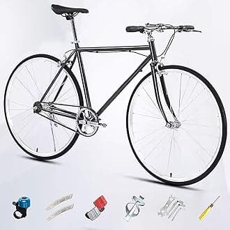 700C Racing Bike for Men Women, High Carbon Steel Frame, Single Speed Bike, Height Adjustable, Lightweight Road Bike, Adult Commuter Bicycle with V-Brake