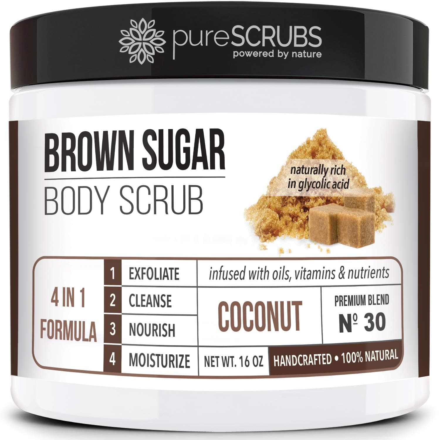 Premium Coconut Brown Sugar Scrub | Face, Feet & Full Body Scrub | Large 16oz Jar Includes Wooden Spoon, Loofah & Mini Exfoliating Bar Soap