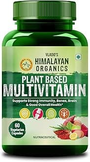 Vlado's Himalayan Organics Plant Based Multivitamin Supplement for Men & Women - 60+ Ingredients multi Vitamins For Men & Women With Vitamin B1, B2, B3, B5, B6, B7, B9, B12, A, C, D3, E, K2, Calcium, Iron , Zinc I Wholefood to support Immunity, Boost stamina, Increase Energy Levels & Overall Health - 60 Veg Capsules