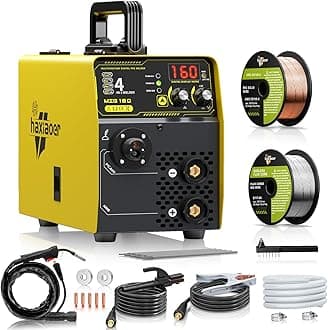 haxiaoer 160A MIG Welder, 110V Gas MIG Welder Machine, 4-in-1 Gasless Flux Core/Gas MIG/Lift TIG/Stick Welder with Synergic Control, IGBT, Multi Process Flux Core Welder for Home DIY Professional Use