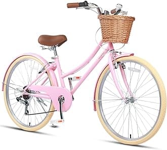 Missy 20 24 26 Inch Girl Cruiser Hybrid 6-Speed City Bicycle for Youth Girls Over 8 Years Old with Wicker Basket & Kickatand, Multiple Colors