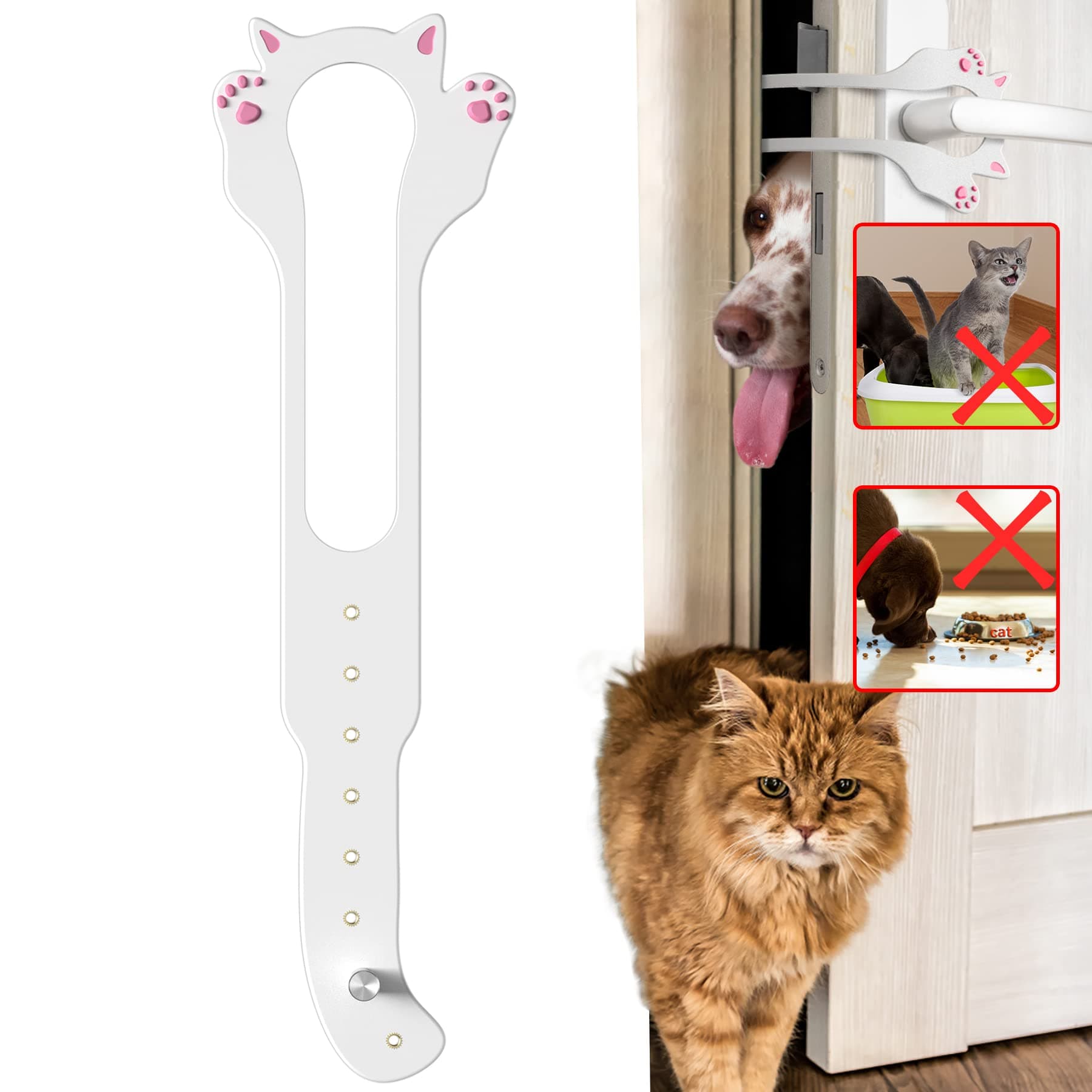 Cat Door Latch Holder,【8 Adjustable Sizes】 Stronger Flex Cat Door Stopper, Keep Door Open 1.5" to 8", Let's Cats in and Keeps Dogs Out of Litter & Food, No Tool Required & No Wall Damage