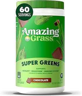 Greens Superfood Powder: Greens Powder with Digestive Enzymes & Probiotics, Organic Spirulina, Chlorella, and Beet Root Powder, Chocolate, 60 Servings