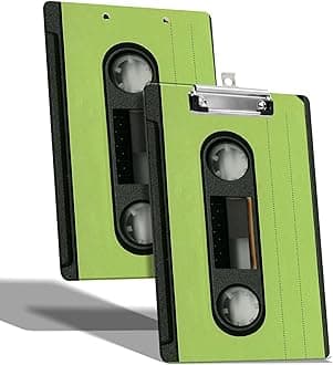 A4 Size Clipboard with Hanging Hook and Low Profile Clip, Plastic Nurse Clipboard Writing Drawing Board with Double-Sided Green Tape Cassette Print for Woman Kids Office School Use