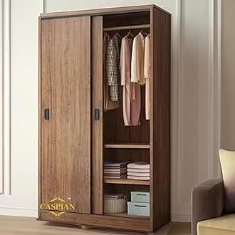 CASPIAN Engineered Wood Sliding Door Wardrobe (Rainforest Brown) | Furniture with 2 Hanging Spaces | Cupboard/Almirah for Home, Bedroom & Office | Clothes Storage Organizer with 6 Shelves