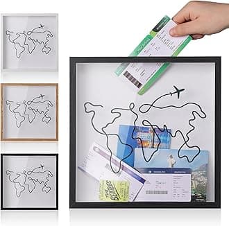 Travel Adventure Archive Shadow Box For Memories,8&12In Concert Travel Ticket Stub Memory Top Loading Shadow Keepsake Box With Slot On Top,life In a Shadow Box Travel Gift Frame (Black, 12x12)