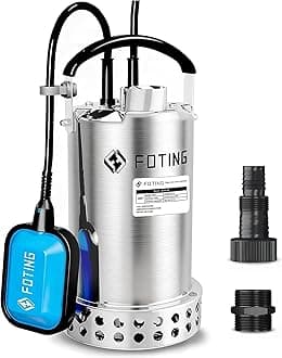 FOTING Full 304 Stainless Steel Sump Pump with Float Switch - 1HP 4600GPH Automatic Submersible Water Pump Fast Water Removal in Pools, Basements, Sewage, Hot Tubs Heater Flush Pit, ponds w/ 10FT Cord