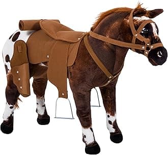 Qaba Sound-Making Ride On Horse for Toddlers 3-5, with Neighing and Galloping Sound, Stuffed Animal Horse Toy for Kids with Padding, Soft Feel, Brown