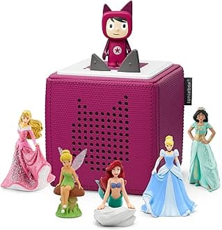 Ultimate Disney Princess Purple Toniebox Starter Set Bundle with 1 Creative Tonie, Jasmine, Tinker Bell, Cinderella, Beauty and the Beast and The Little Mermaid Tonie Characters