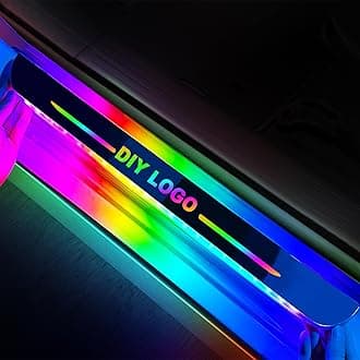 LED Car Door Sill Lights, Carbon Fiber High Bright & Sensitive Wireless Colorful 7 Color 28 Modes Custom Auto-Sensing Car Sill Light Plate, Anti-Scratch Car LED Door Light