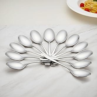 Parage 12 Pieces Stainless Steel Table Spoons Set with Round Edge, 18.5 cm, Tableware, Set of 12, Silver
