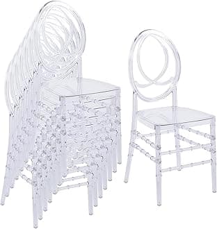 Clear Acrylic Chiavari Chairs, Modern Dining Chairs Set of 12, Accent Event Ghost Chairs for Wedding Party Event Reception Oval High-Back