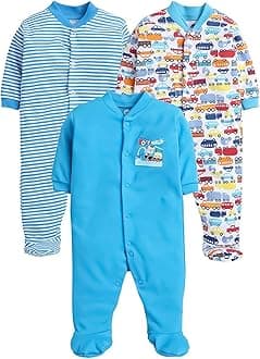 EIO® 100% Cotton Rompers Sleepsuits Jumpsuit Night Suits for Infants Newborn Baby Boys & Girls Pack of 3