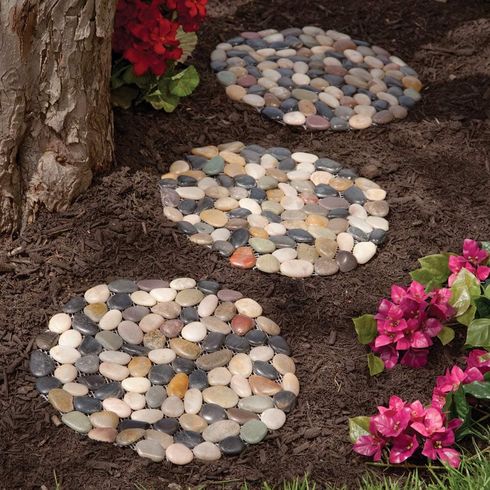 Bits and Pieces - 12” Riverstone Round Stepping Stones - Set of Three (3) - Yard Decorations - Decorative Garden Stones