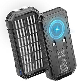 Riapow Solar Charger Power Bank - 27000mAh Wireless Portable Charger Built in 2 Cables - 22.5W Fast Charging Battery Bank with USB C in/Output - PD QC 3.0 Battery Pack Flashlight for Outdoor