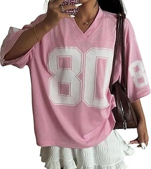 Womens Graphic Tees - Oversized Jersey Summer Top Jersey Top Coquette Clothes Y2k Streetwear Short Sleeve Shirts