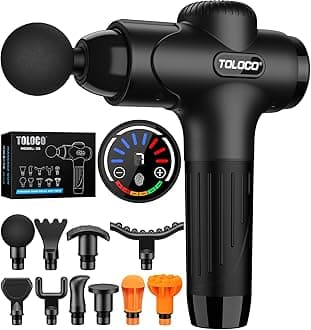 TOLOCO - Percussion Massage Gun with 15 Replacement Heads, Super Quiet Portable Electric Massager for Athletes, Treatment, Relaxation, Black