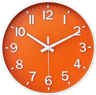 HZDHCLH Wall Clocks Battery Operated,Wall Clock Orange,12 inch Wall Clock Silent Non Ticking Modern 3D Numbers for Kitchen Bedroom Living Room Office Classroom Decor