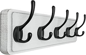 Rustic Wall Mounted Coat Rack, Pine Solid Wood Coat Hook Hanger - 5 Hooks for Hanging Clothes Robes Towels Coats