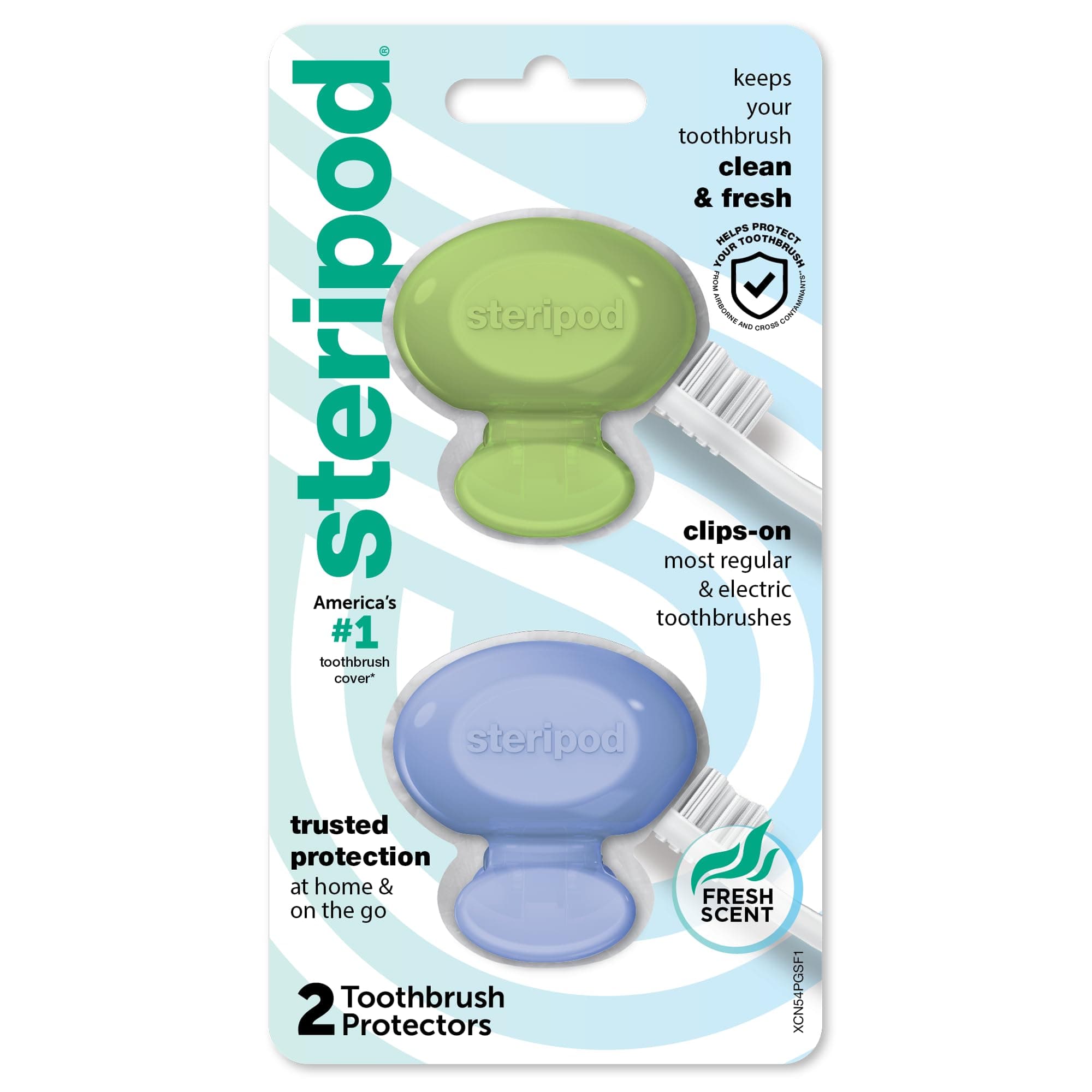Clip-On Toothbrush Protector, Green and Blue, 2 Count
