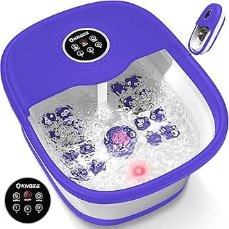 KNQZE Collapsible Foot Spa Bath with Heat, Remote Control, Temperature Control, Bubbles, Pumice Stone, Red Light, Timer, 16 Massage Roller Pedicure Foot Spa for Relaxation and Stress Relief, Purple